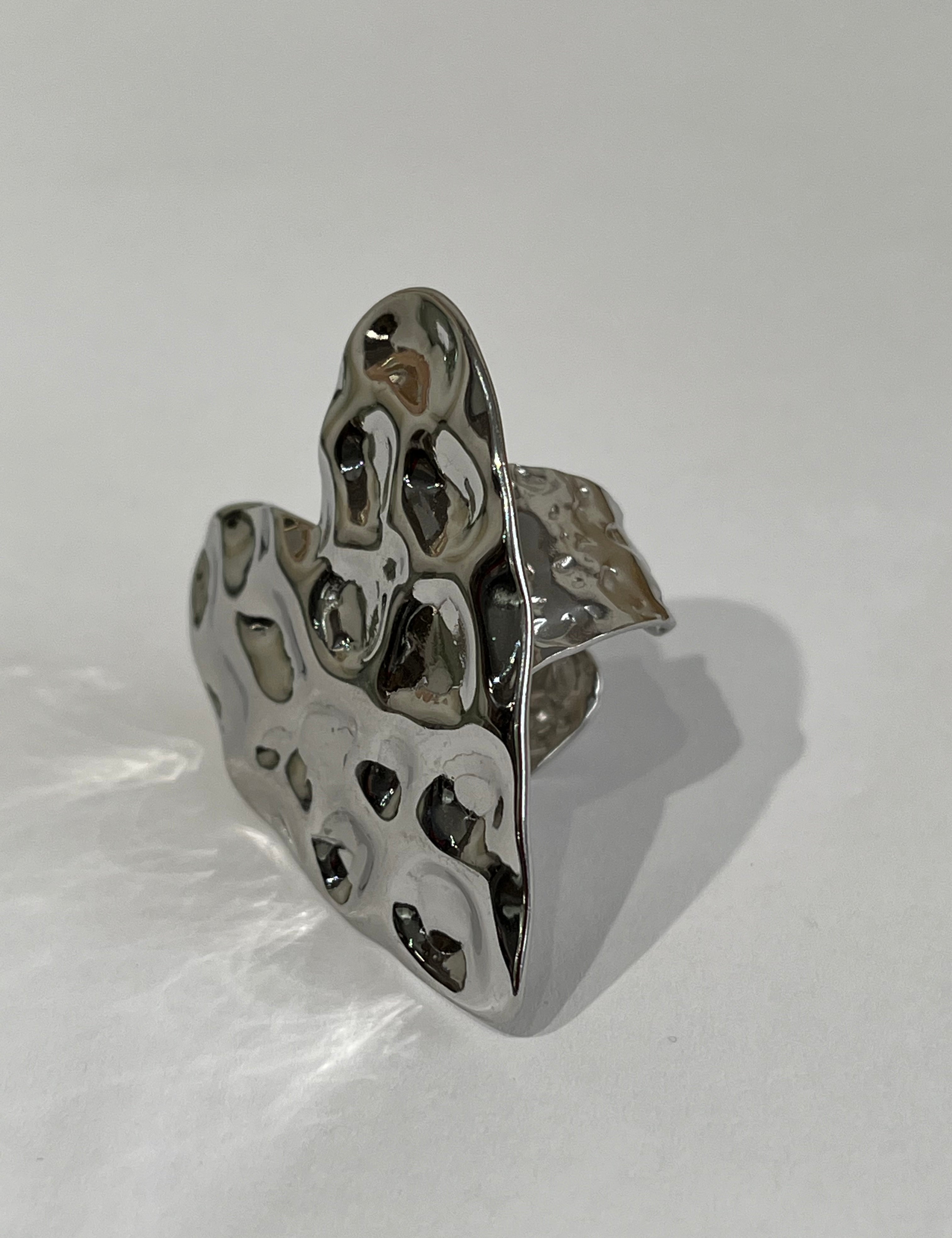 Bague cœur martelée en acier inoxydable argenté - Ordiajade