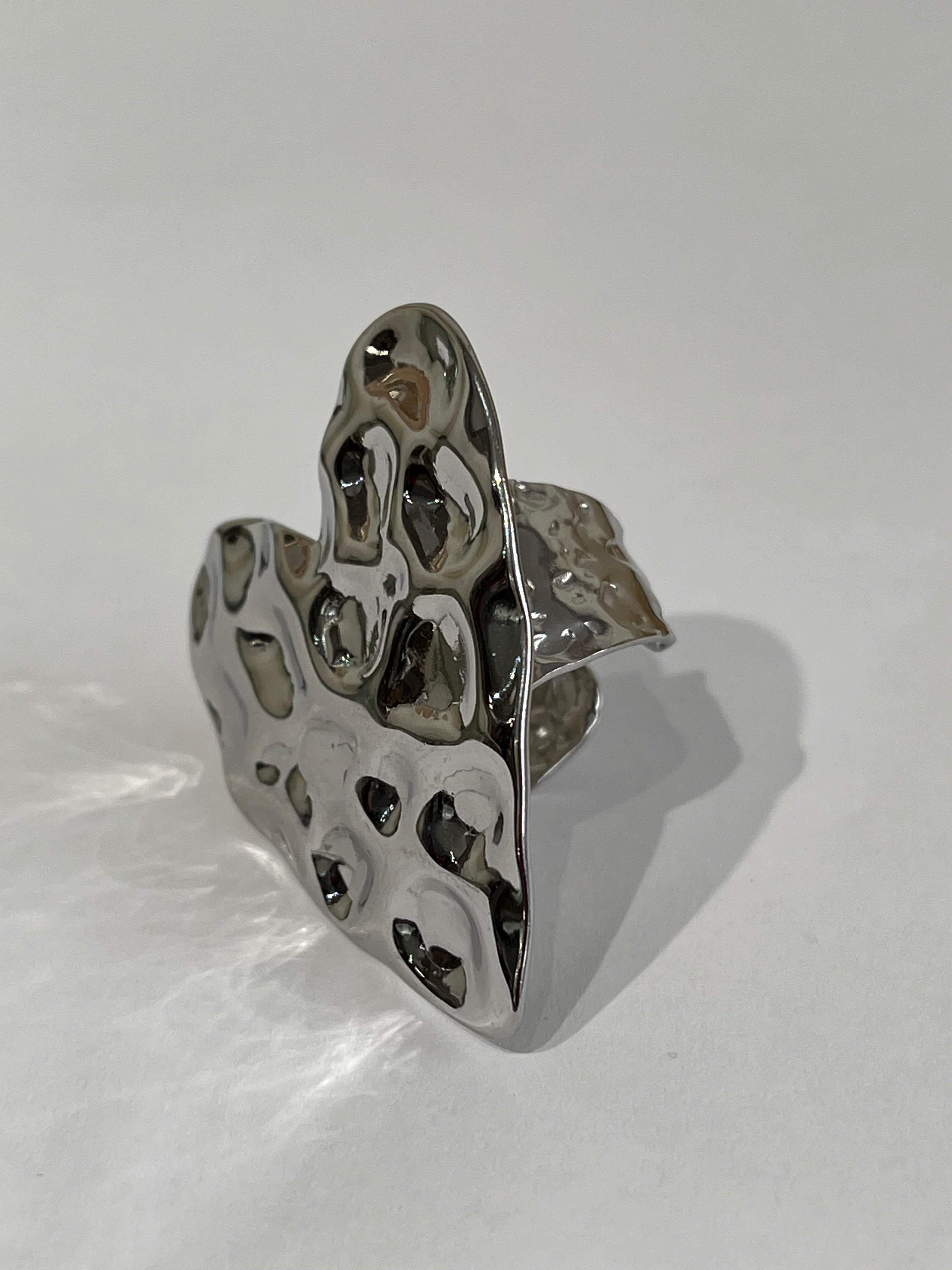 Bague cœur martelée en acier inoxydable argenté - Ordiajade