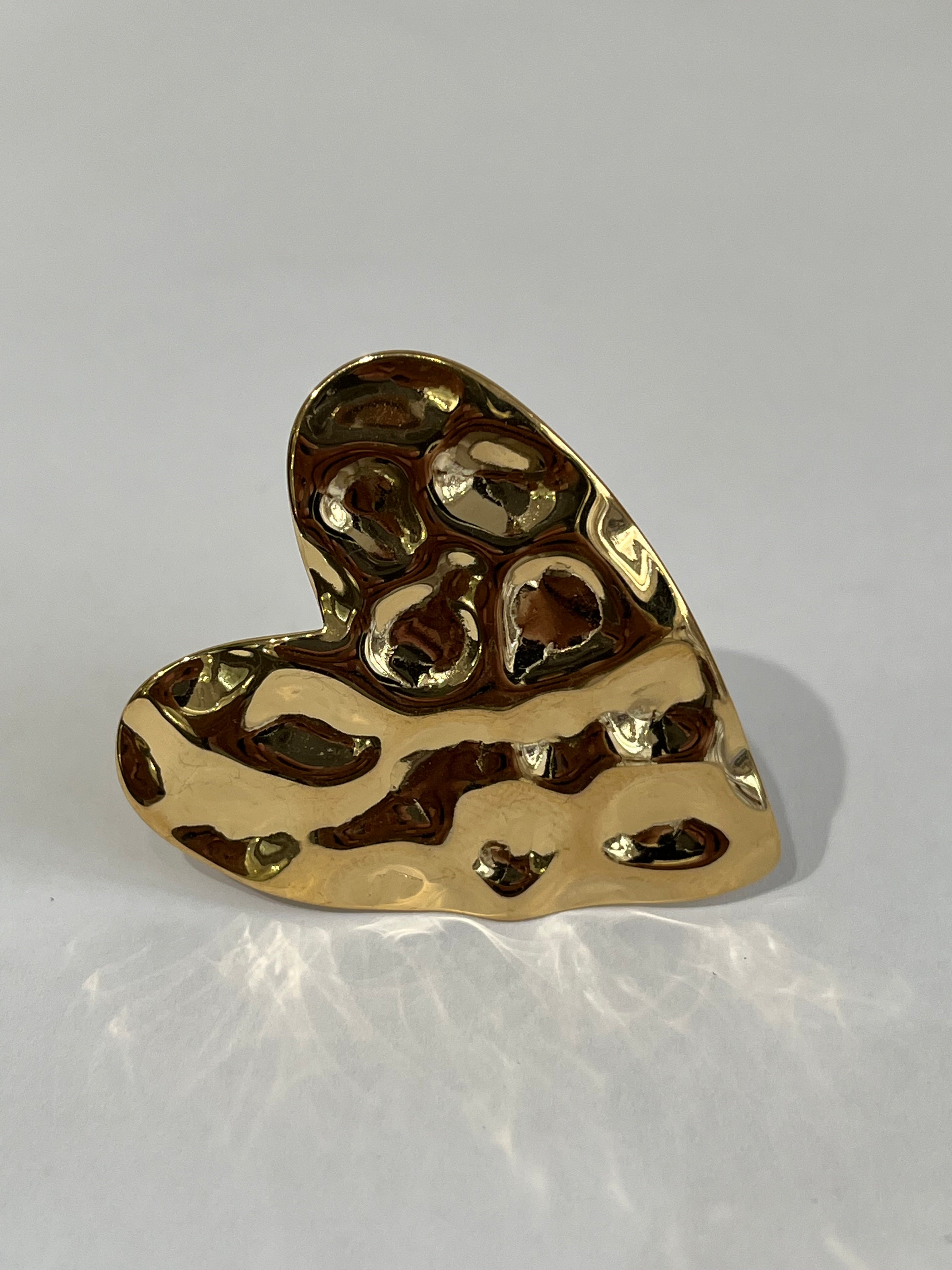 Bague cœur martelée en acier inoxydable doré - Ordiajade