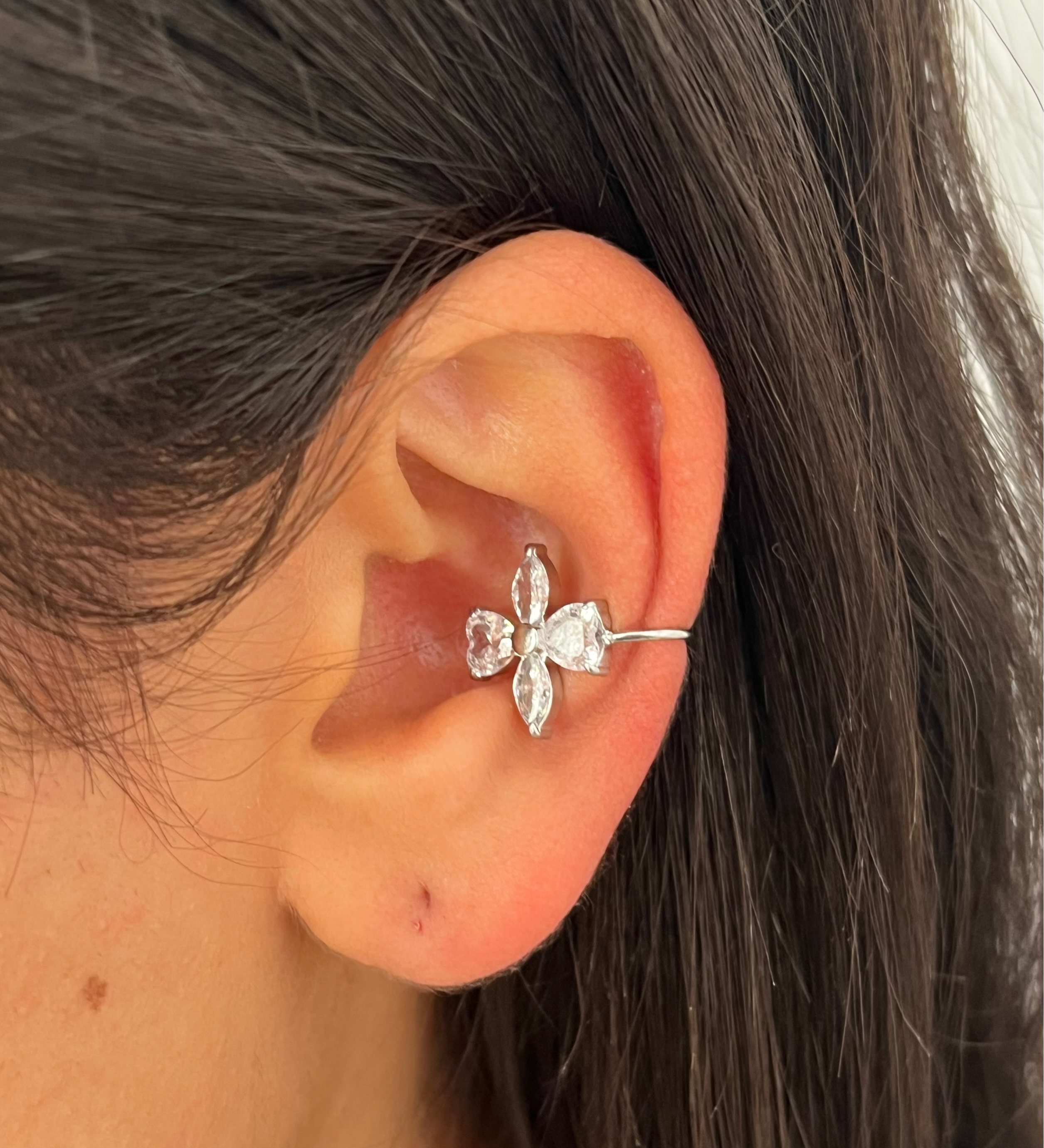 Faux cartilage argenté ajustable style floral pour femme - Ordiajade