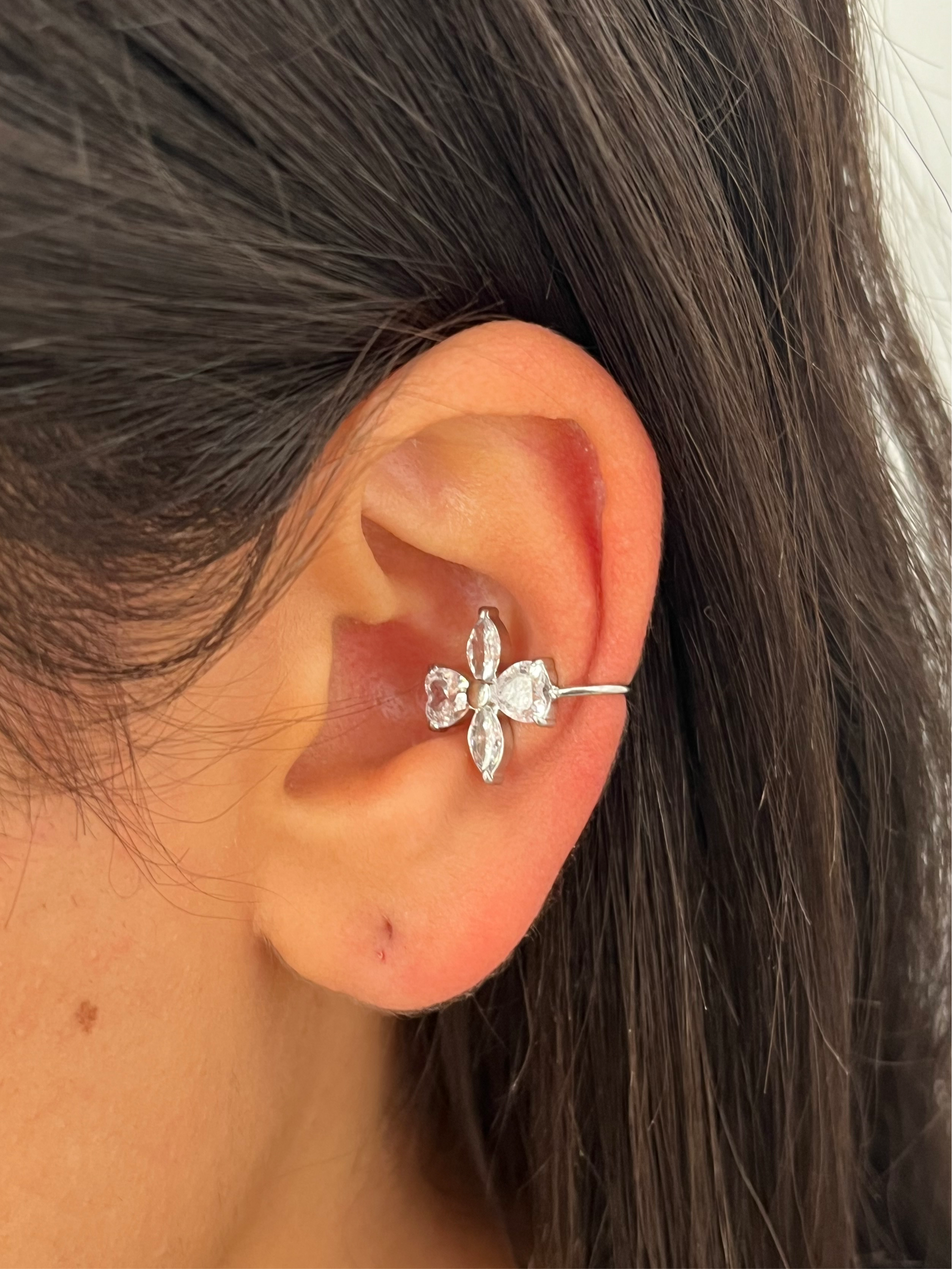 Faux cartilage argenté ajustable style floral pour femme - Ordiajade