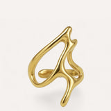 Bague Surréaliste en acier inoxydable doré aux formes abstraites et organiques - Ordiajade