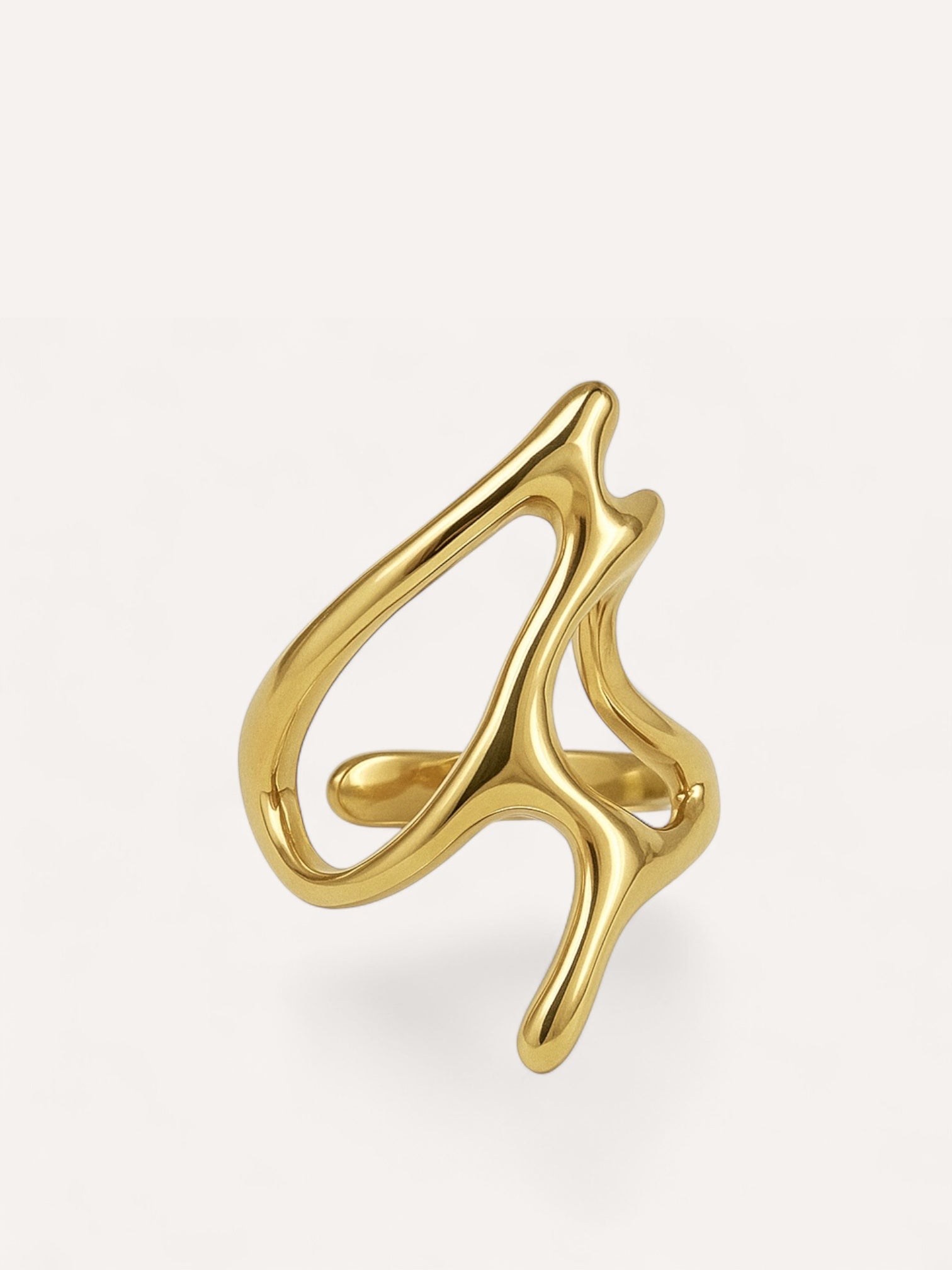Bague Surréaliste en acier inoxydable doré aux formes abstraites et organiques - Ordiajade