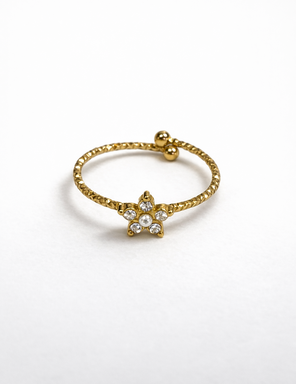 Bague Telia réglable avec motif d'étoile et cristaux en acier inoxydable doré - Ordiajade
