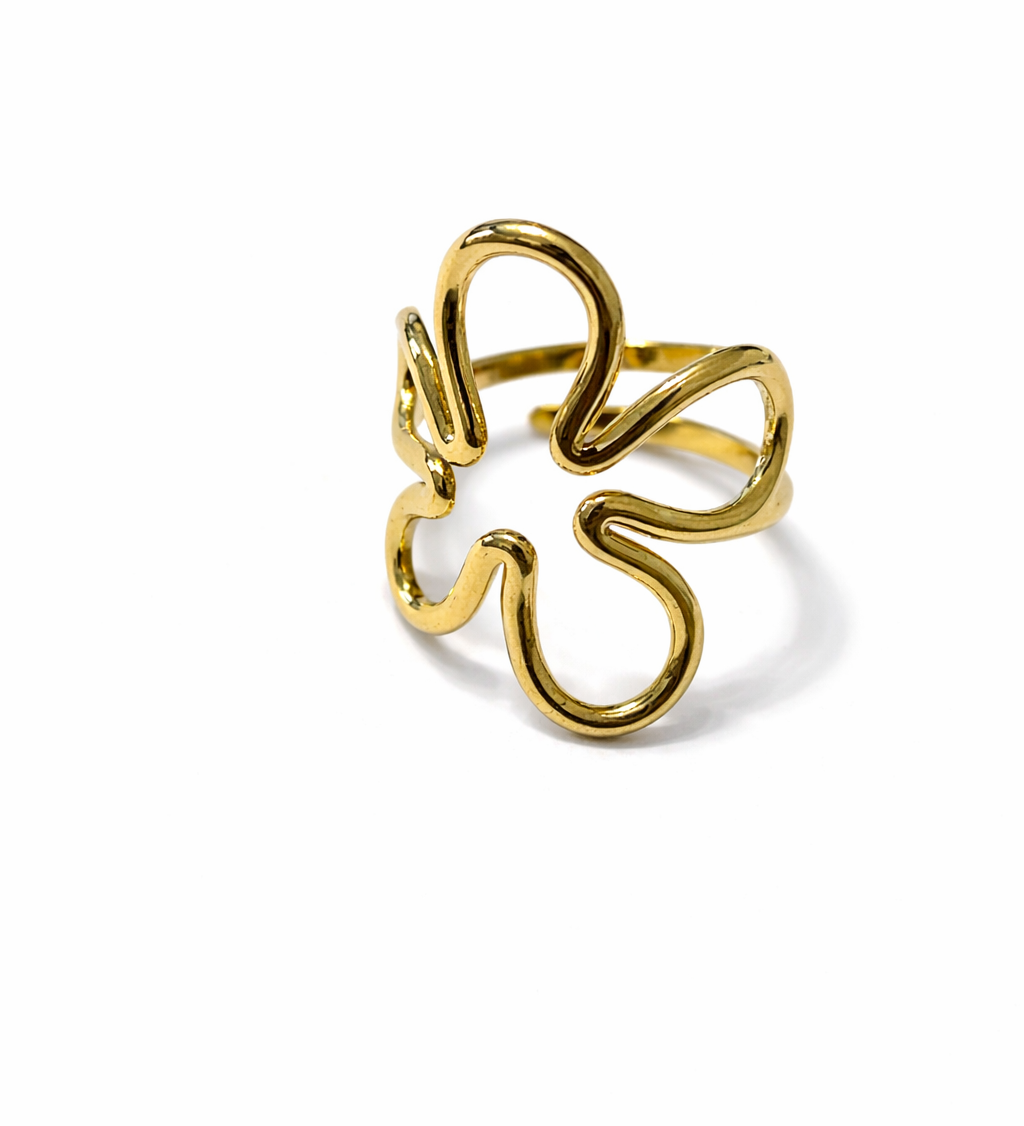 Bague motif fleur en acier inoxydable doré bague winx ajustable