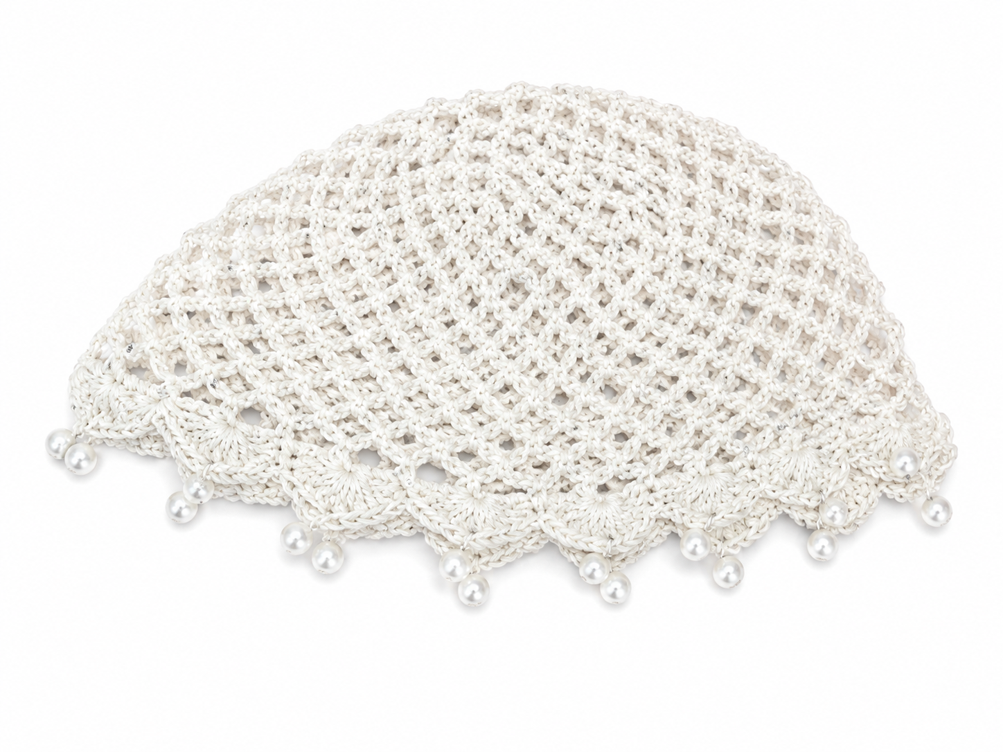 Bonnet en crochet blanc orné de perles délicates, accessoire de mode tendance Ordiajade