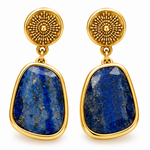 Boucles d'oreilles Arc dorées en acier inoxydable serties de véritable lapis-lazuli bleu - Ordiajade