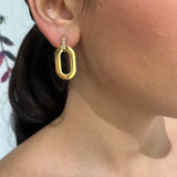 Boucles d'oreilles pendantes Elisea dorées ovales lisses avec attache strass en acier inoxydable - Ordiajade