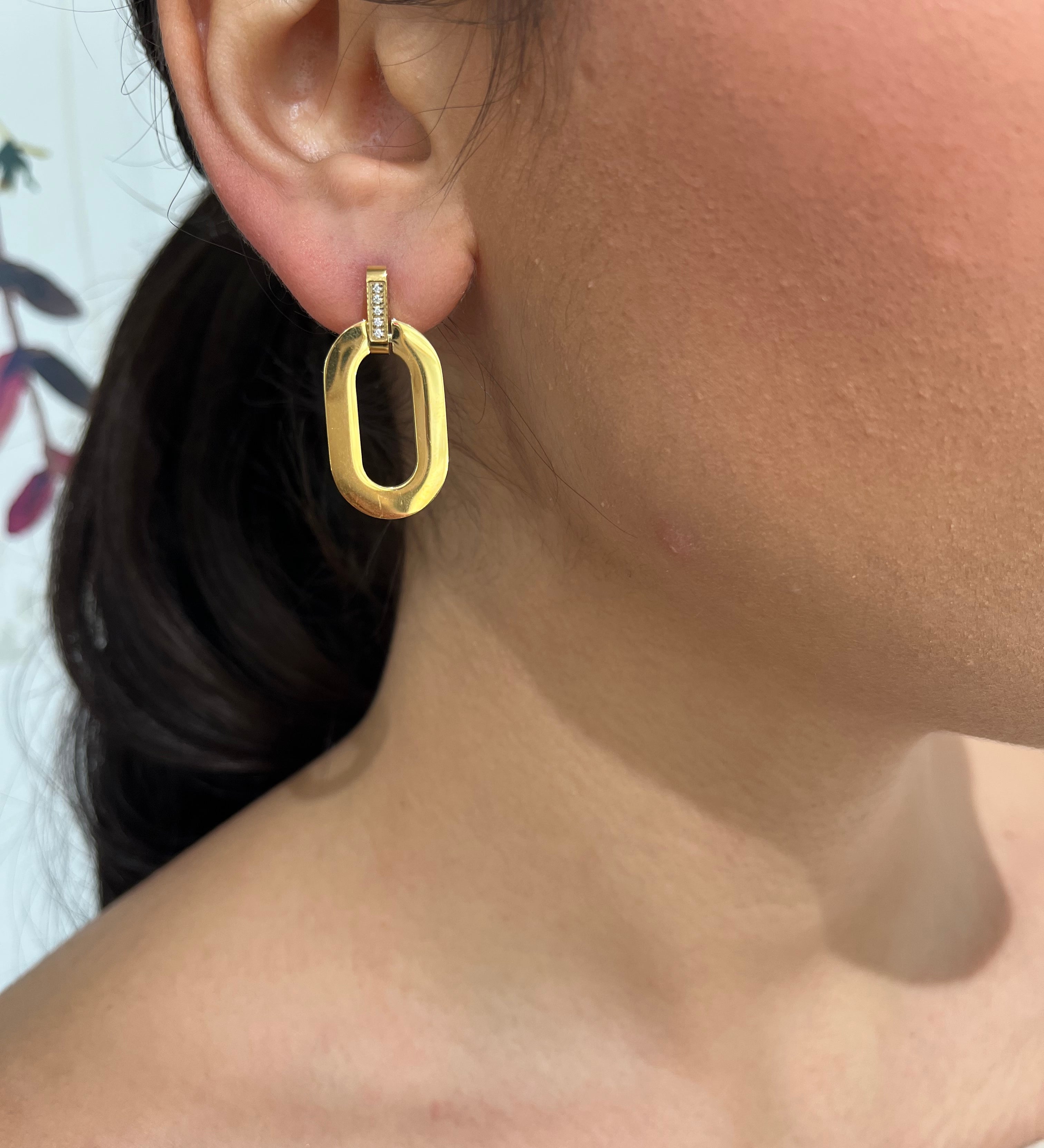 Boucles d'oreilles pendantes Elisea dorées ovales lisses avec attache strass en acier inoxydable - Ordiajade