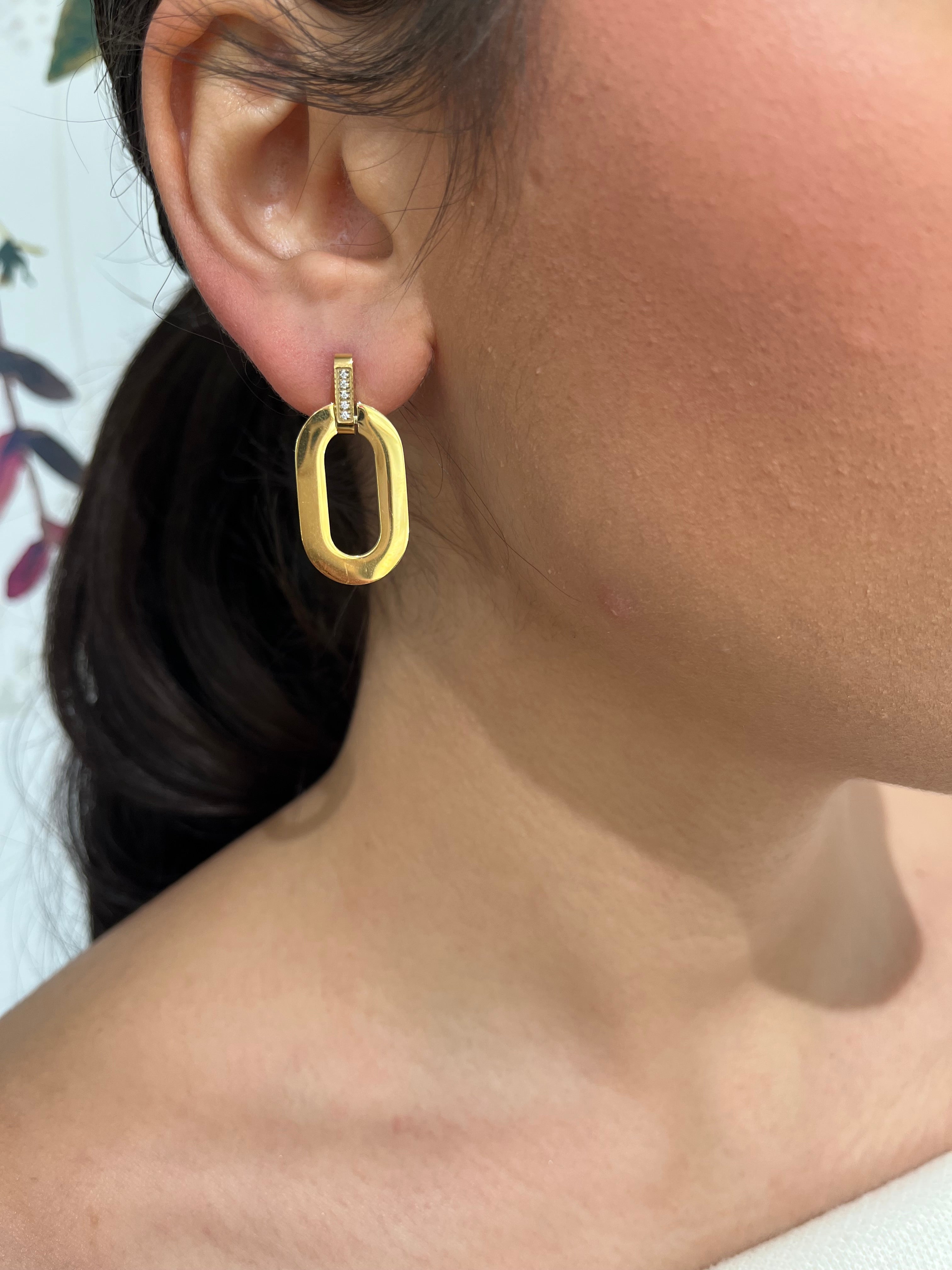 Boucles d'oreilles pendantes Elisea dorées ovales lisses avec attache strass en acier inoxydable - Ordiajade