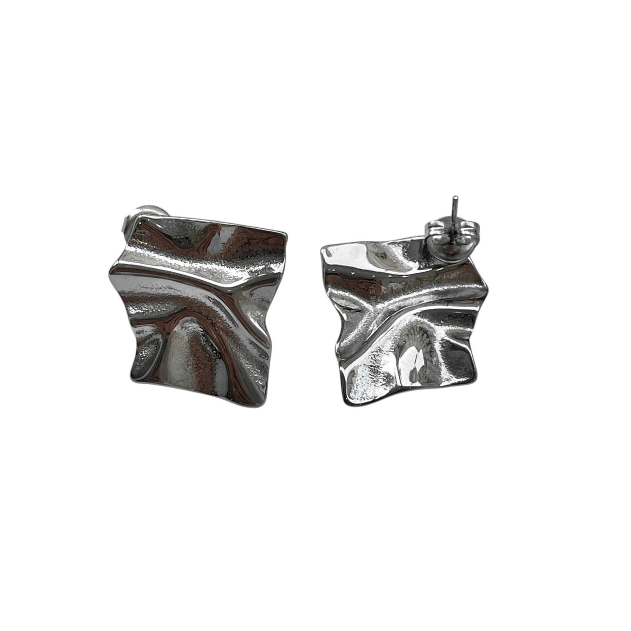 Paire de boucles d'oreilles Feuille argentées carrées texturées - Ordiajade