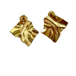 Paire de boucles d'oreilles Feuille dorées carrées texturées - Ordiajade