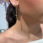 Boucles d'oreilles pendantes Saria dorées en acier inoxydable avec pierre turquoise et charms étoiles - Ordiajade