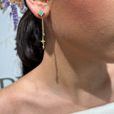 Boucles d'oreilles pendantes Saria dorées en acier inoxydable avec pierre turquoise et charms étoiles - Ordiajade