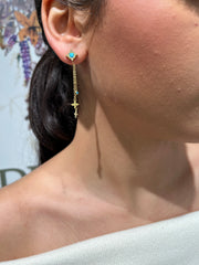 Boucles d'oreilles pendantes Saria dorées en acier inoxydable avec pierre turquoise et charms étoiles - Ordiajade