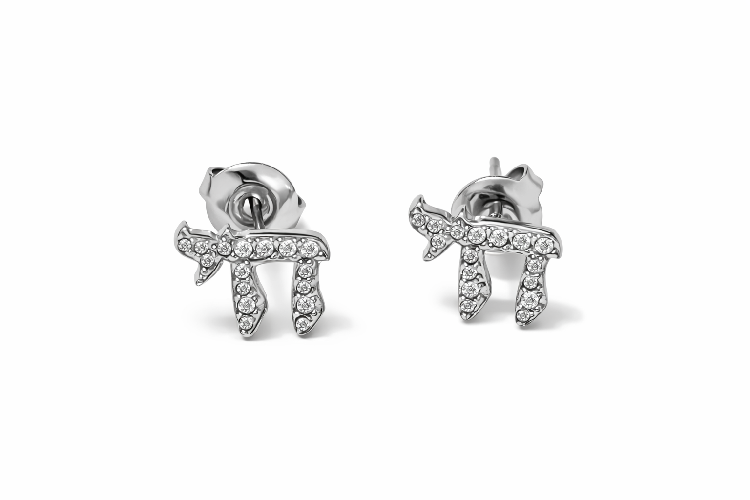 Boucles d'oreilles "Haï" (symbole de Vie) en acier inoxydable argenté - Ordiajade