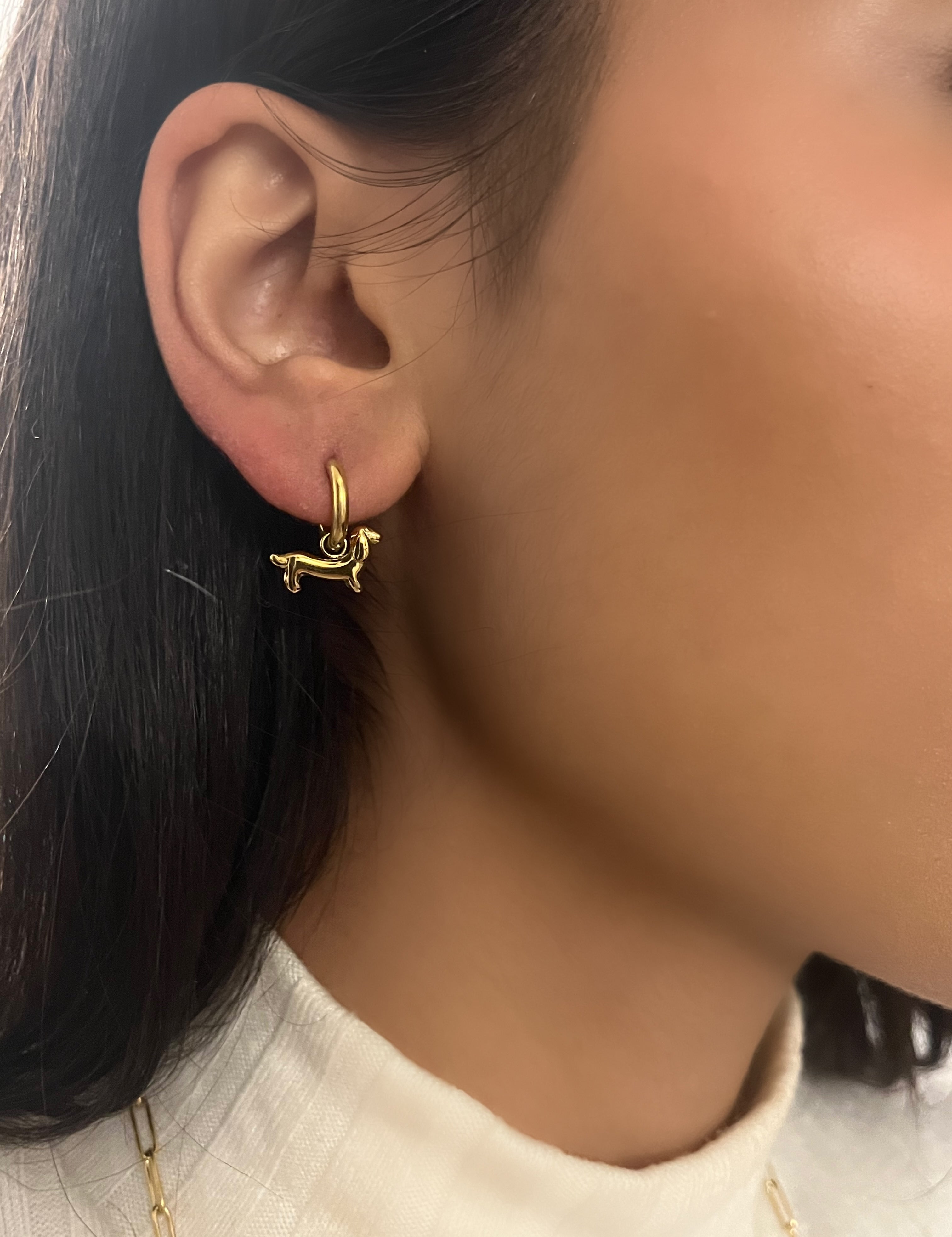 Boucle d’oreille Dog , chien doré en acier inoxydable 316L résistant à l’eau