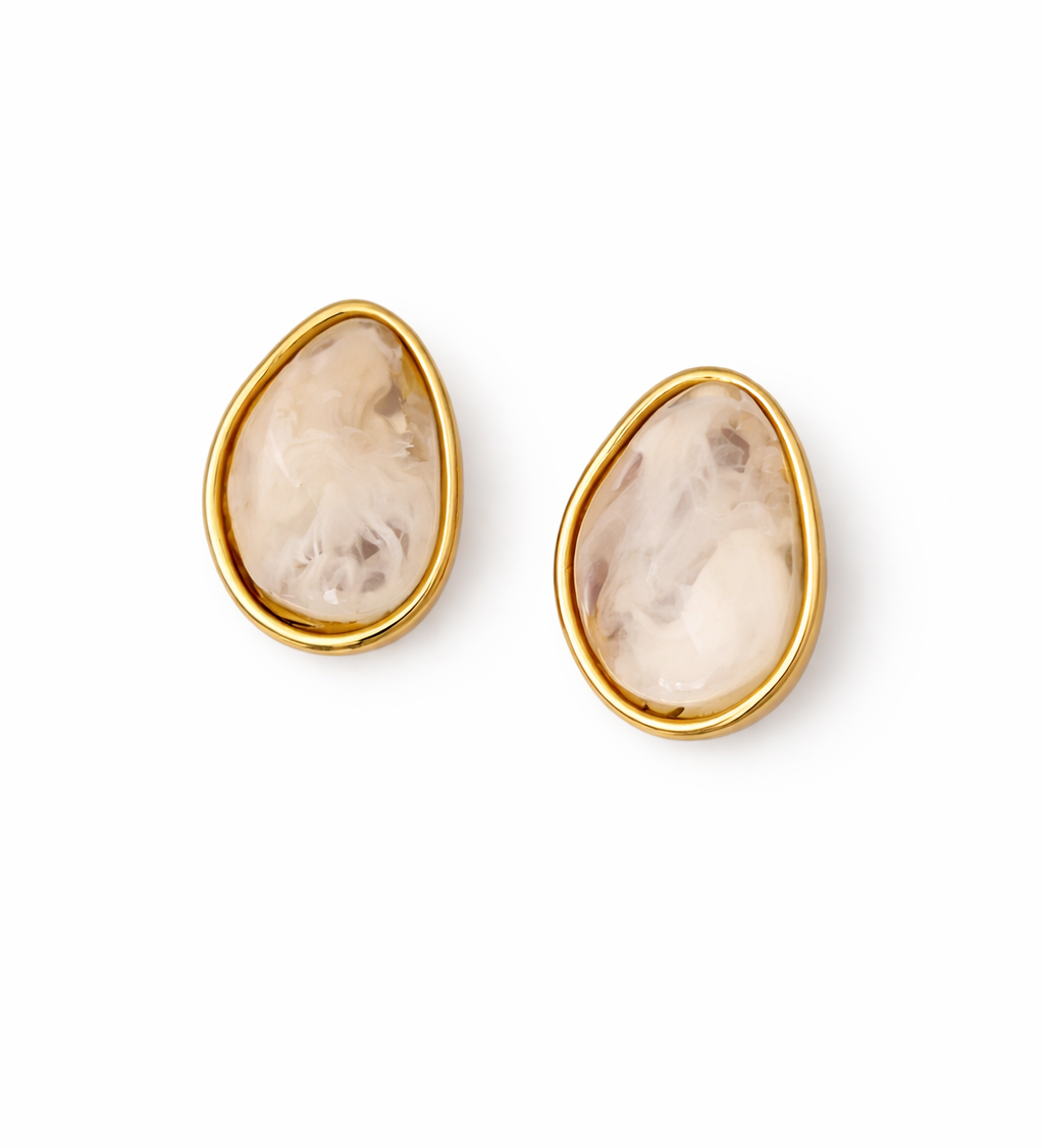 Boucles d'oreilles puces JADE en acier inoxydable doré en forme de goutte effet nacre - Ordiajade
