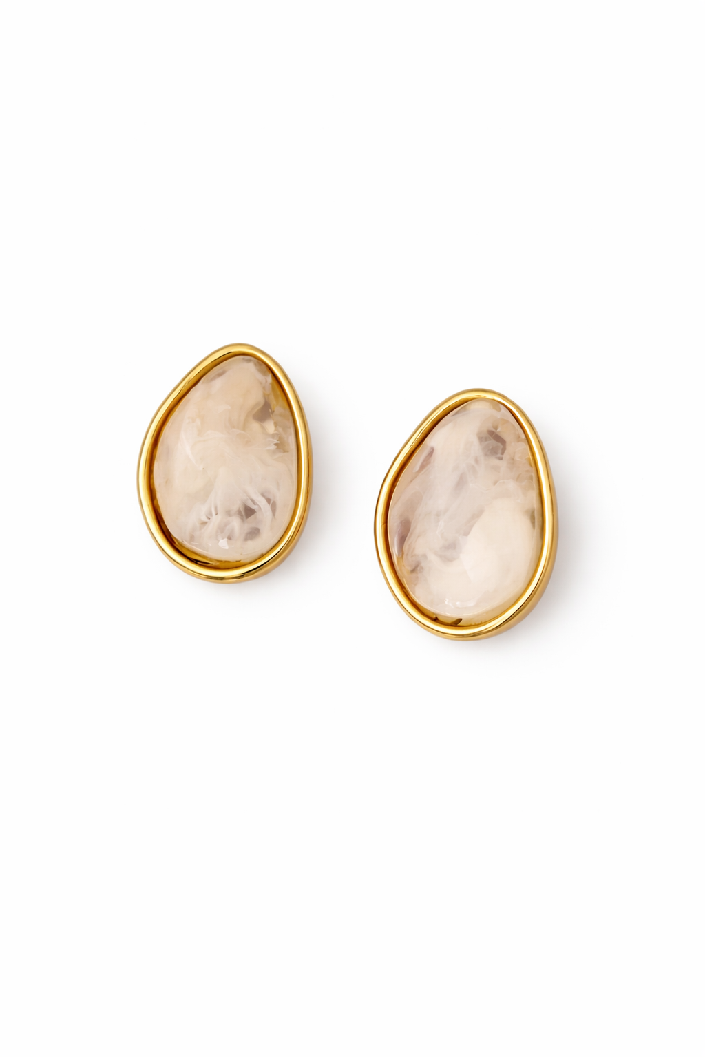 Boucles d'oreilles puces JADE en acier inoxydable doré en forme de goutte effet nacre - Ordiajade