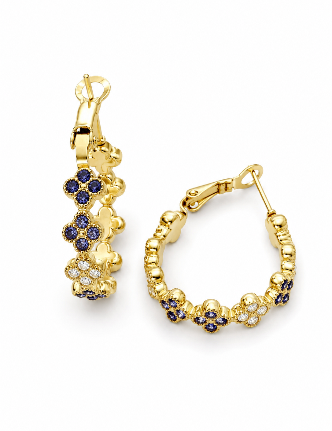 Boucles d'oreilles créoles Violette en acier inoxydable doré avec petites fleurs suspendues or- Ordiajade