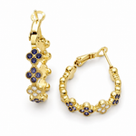 Boucles d'oreilles créoles Violette en acier inoxydable doré avec petites fleurs suspendues or- Ordiajade