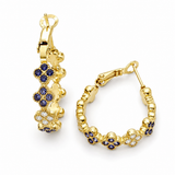 Boucles d'oreilles créoles Violette en acier inoxydable doré avec petites fleurs suspendues or- Ordiajade