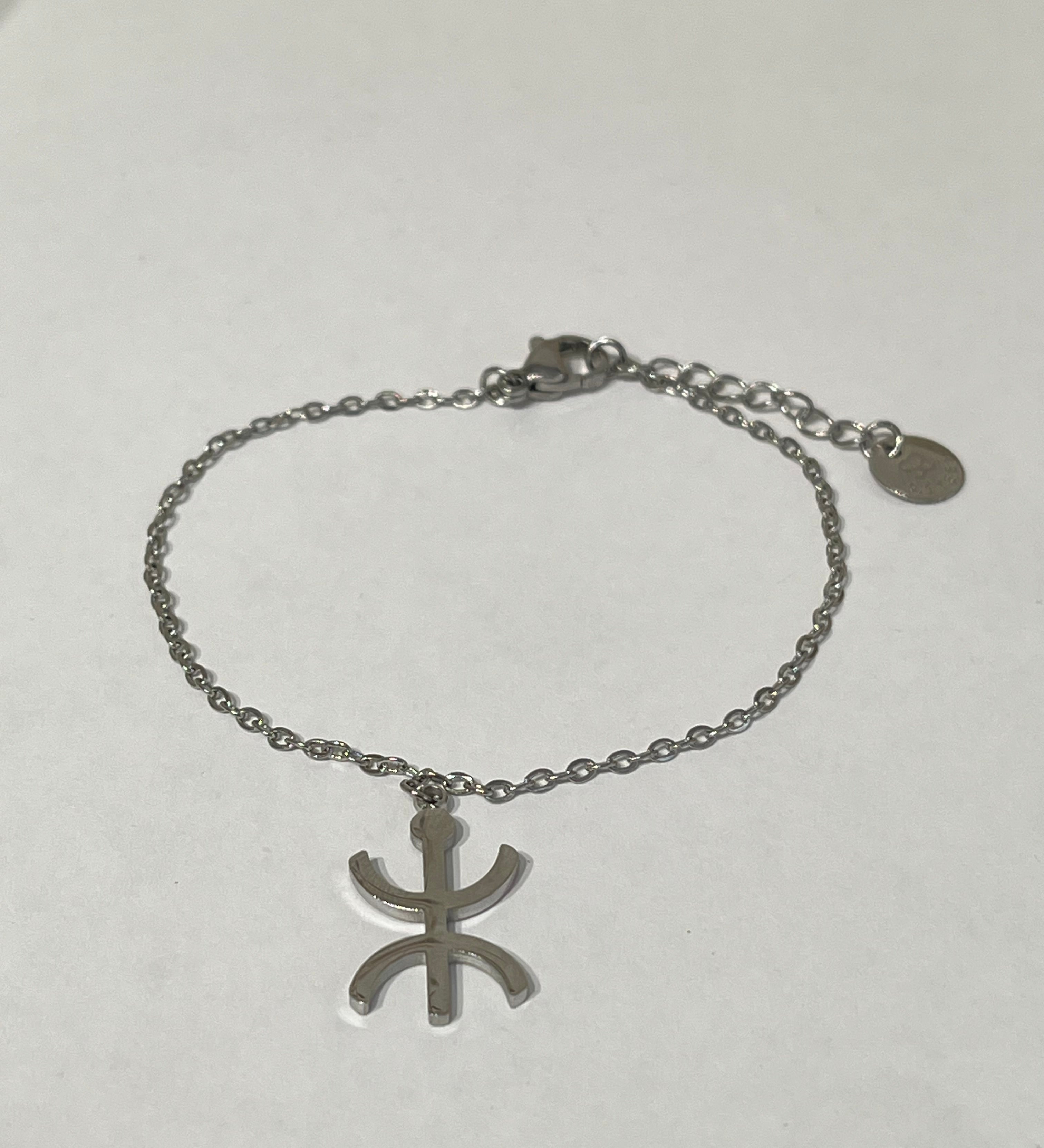 Bracelet Berber Origine argenté en acier inoxydable avec motif symbole Amazigh - Ordiajade