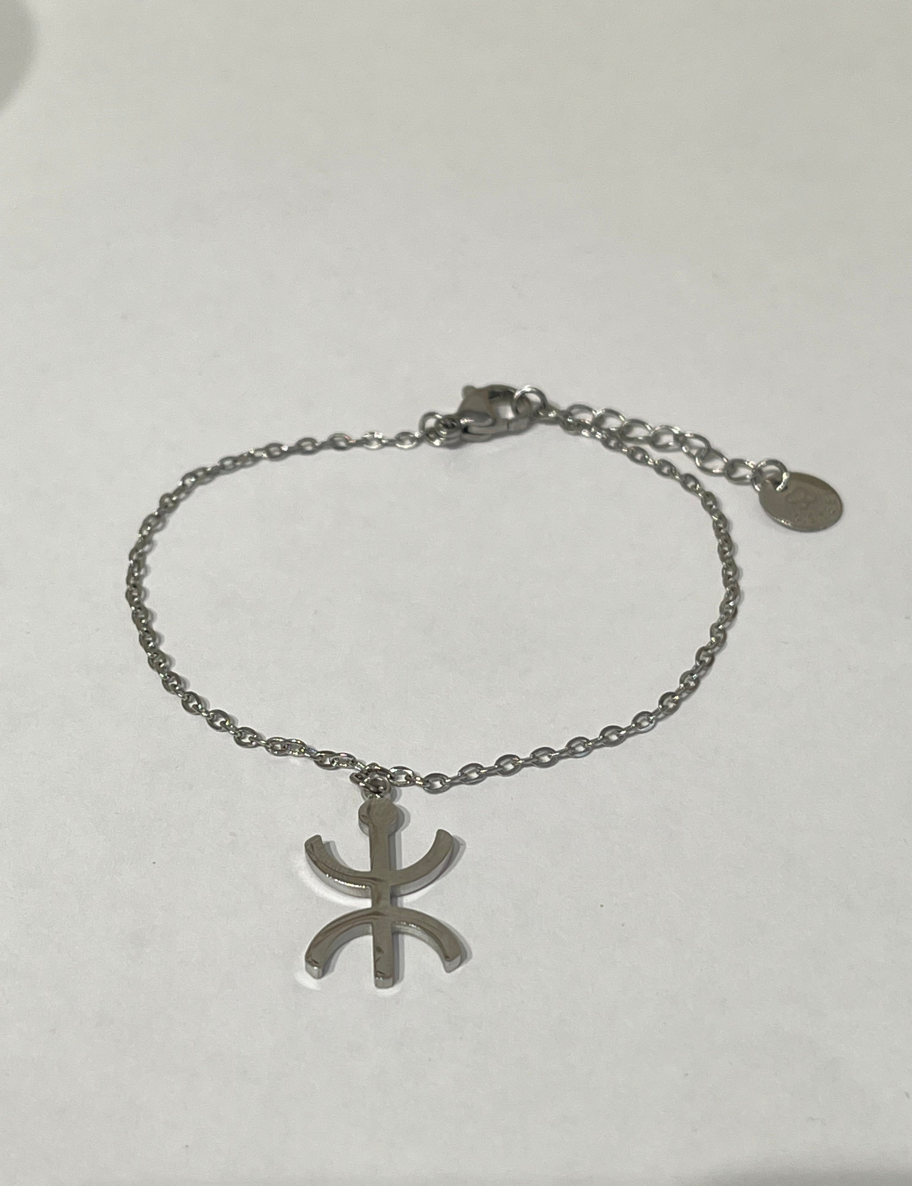 Bracelet Berber Origine argenté en acier inoxydable avec motif symbole Amazigh - Ordiajade