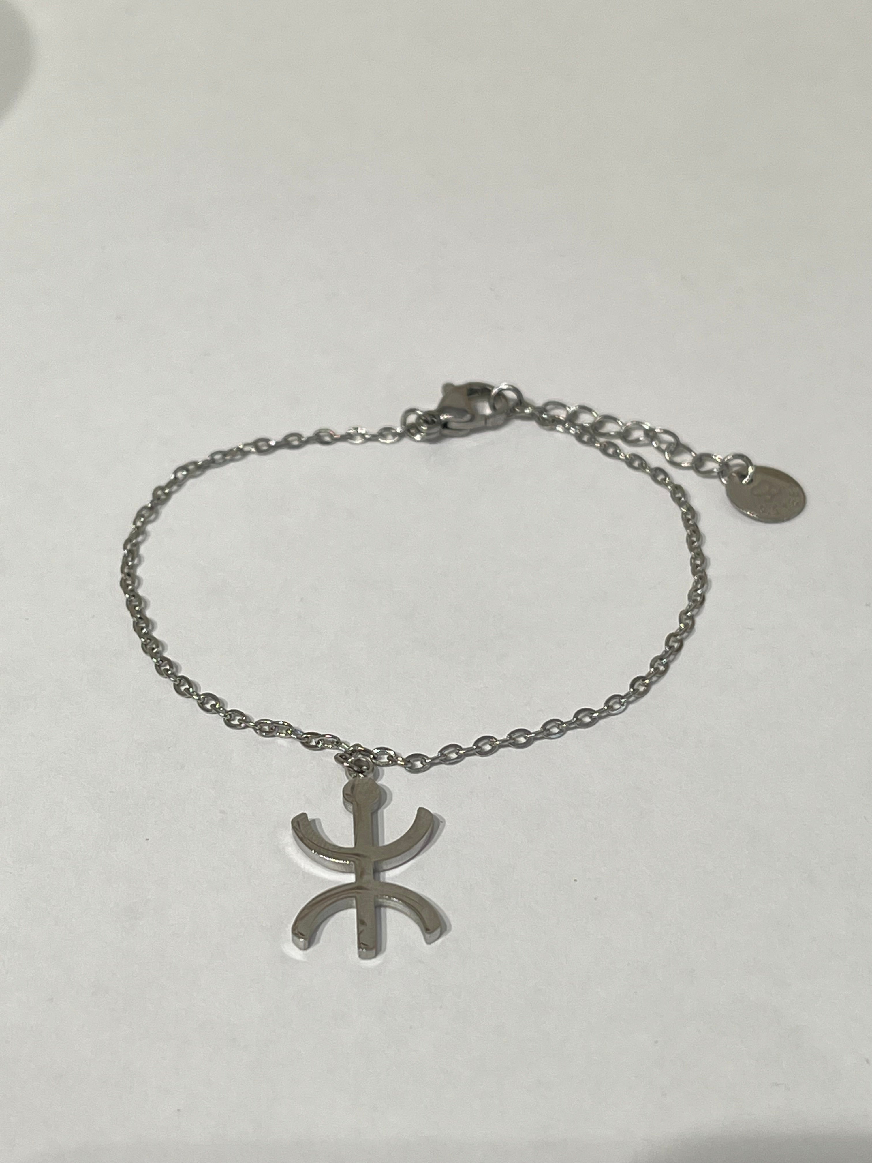 Bracelet Berber Origine argenté en acier inoxydable avec motif symbole Amazigh - Ordiajade