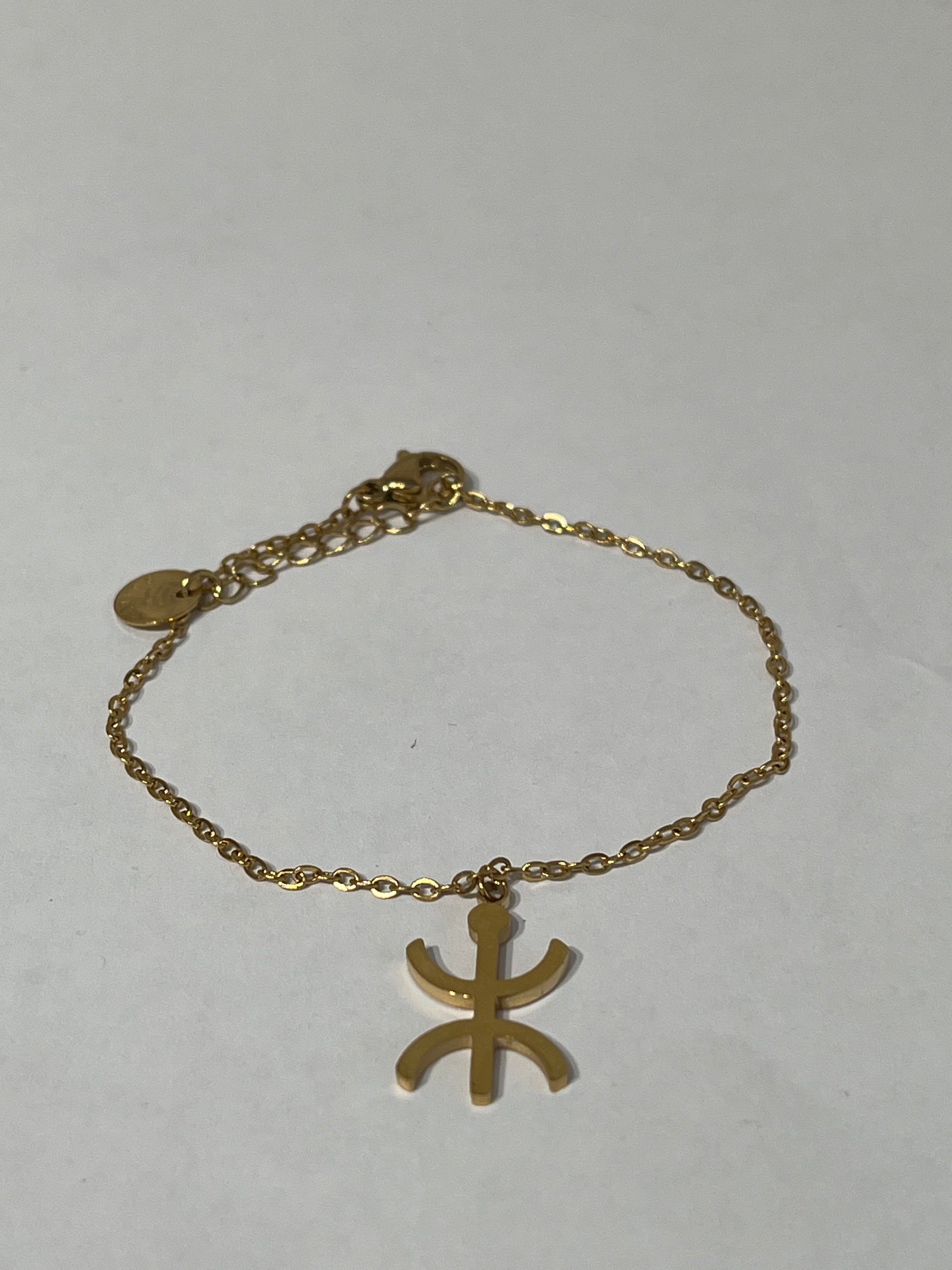 Bracelet Berber Origine doré à motif symbole Yaz Amazigh sur fond neutre - Ordiajade