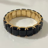 Bracelet élastique Black Swan doré à pierres noires rectangulaires - Ordiajade