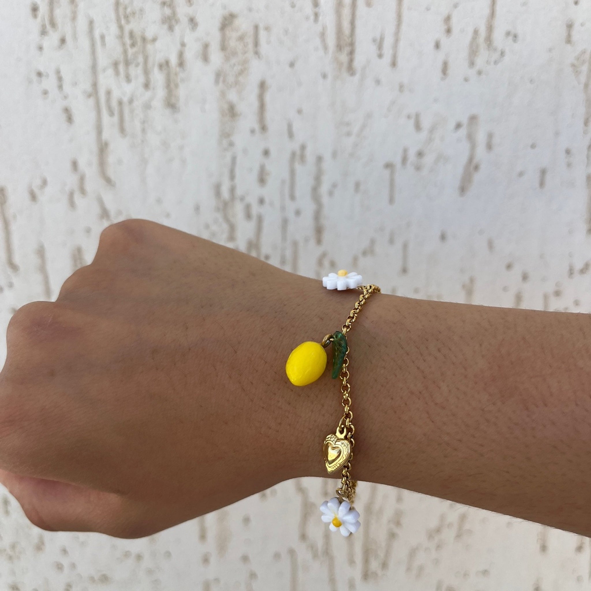 Bracelet Citron doré en acier inoxydable 316L Ordiajade, waterproof et hypoallergénique
