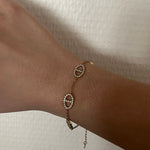 Bracelet fin doré en acier inoxydable avec motifs maillons sertis de zircons - Ordiajade
