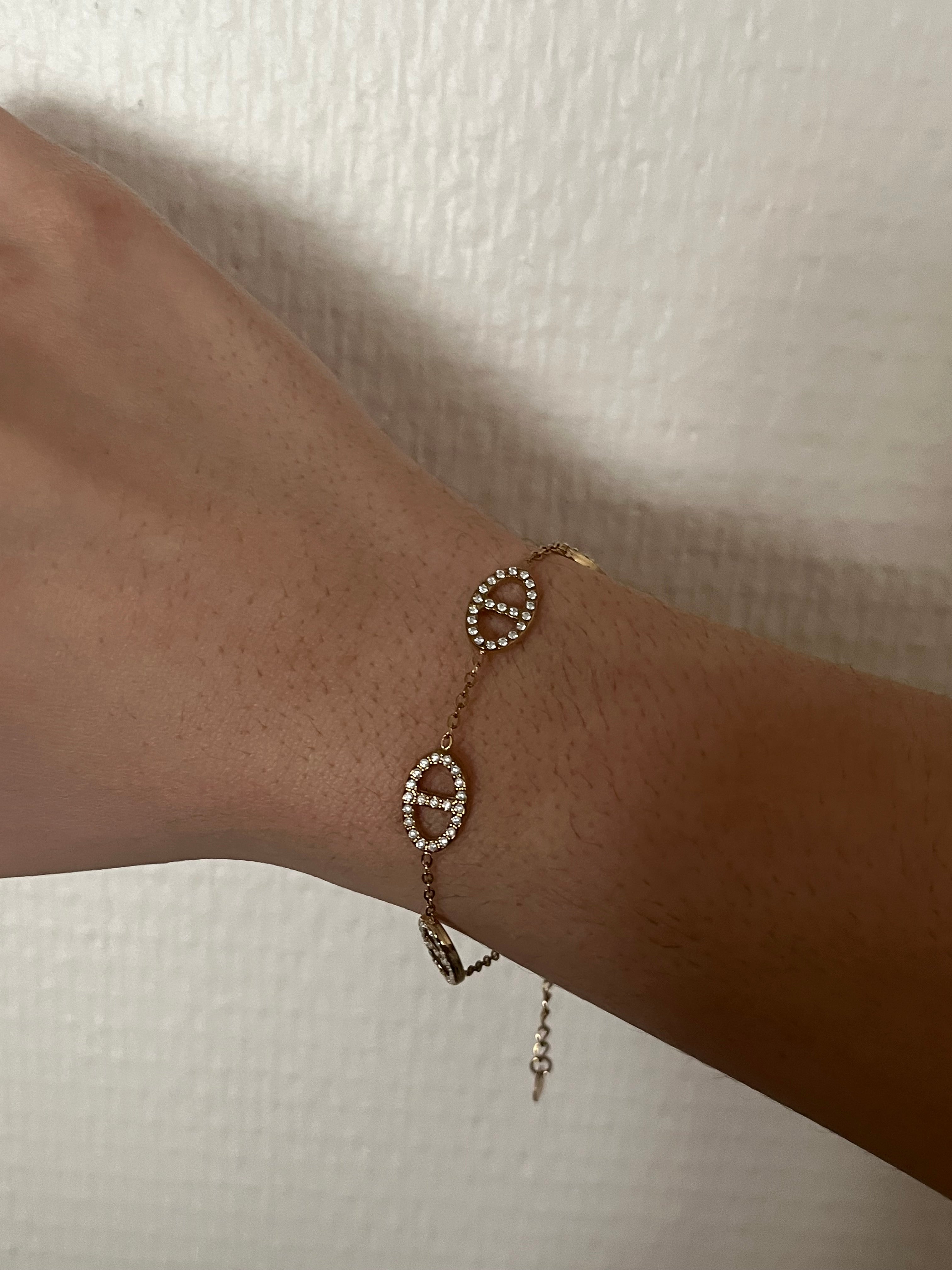 Bracelet fin doré en acier inoxydable avec motifs maillons sertis de zircons - Ordiajade