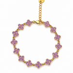 Bracelet fin doré Coraline en acier inoxydable serti de petites perles roses facettées disposé en cercle - Ordiajade