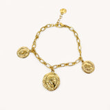 Bracelet Empire doré à maillons et charms pièces gravées en acier inoxydable - Ordiajade