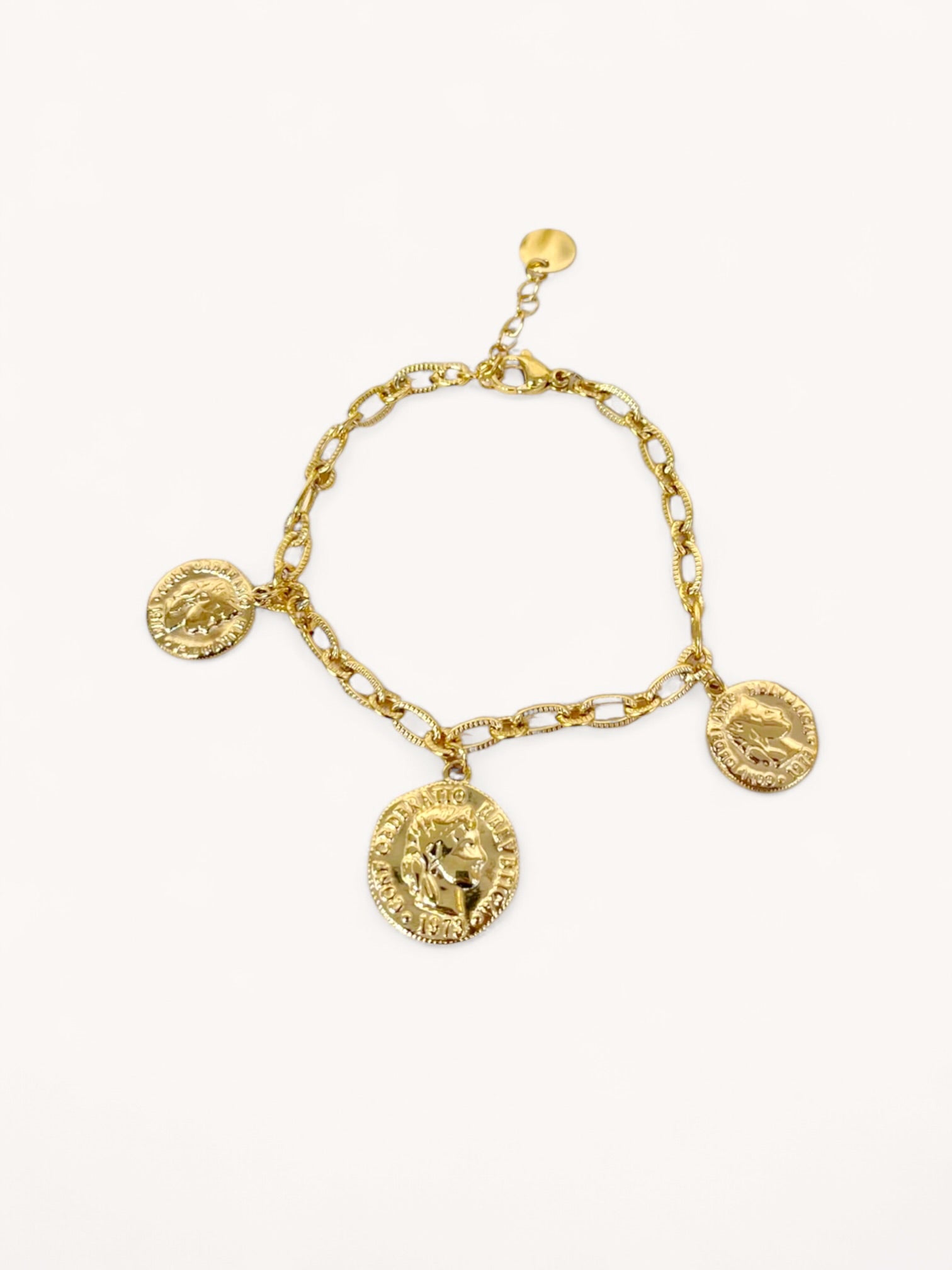 Bracelet Empire doré à maillons et charms pièces gravées en acier inoxydable - Ordiajade
