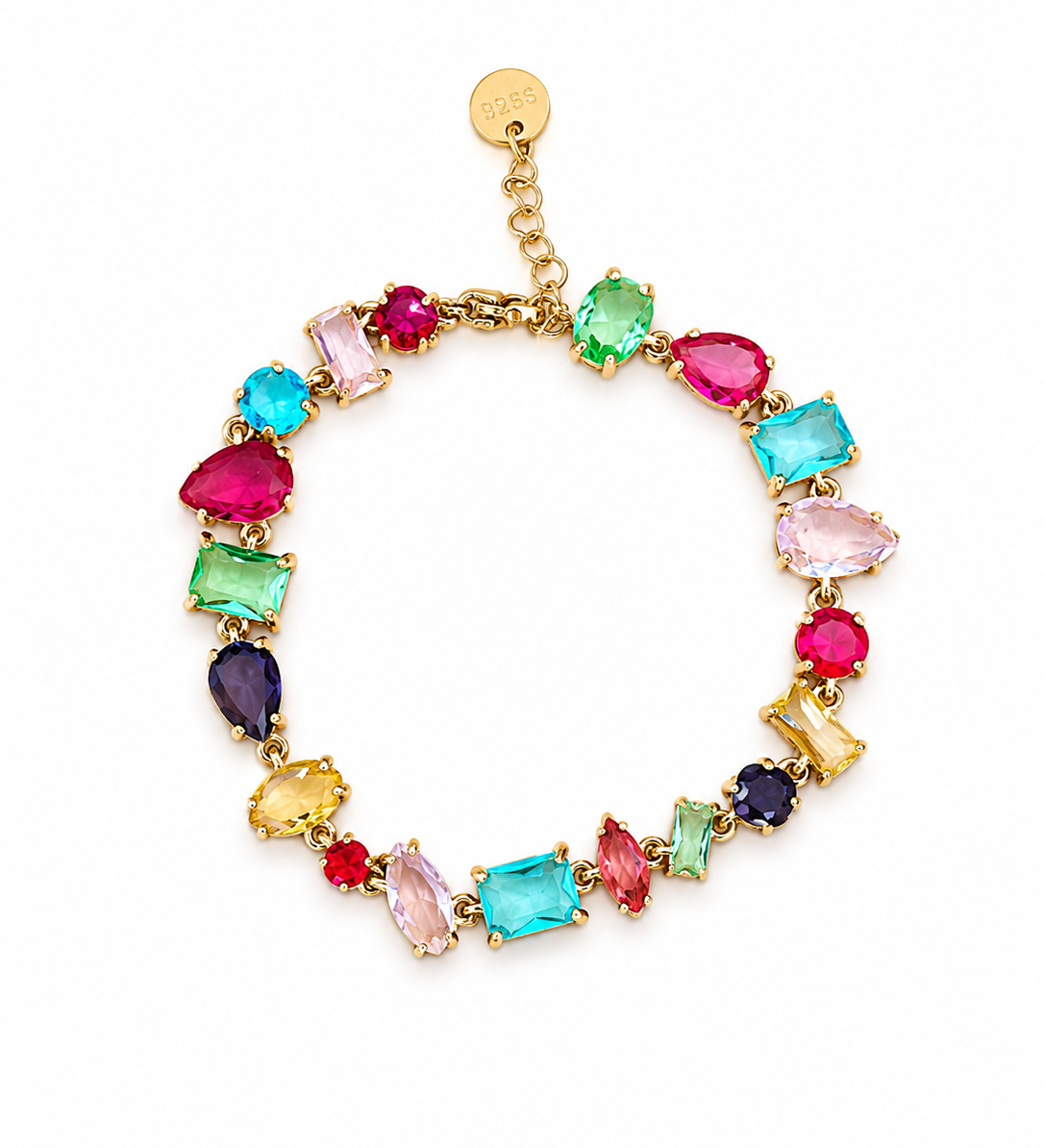 Bracelet Éternel en acier inoxydable orné de pierres colorées éclatantes présenté à plat Ordiajade
