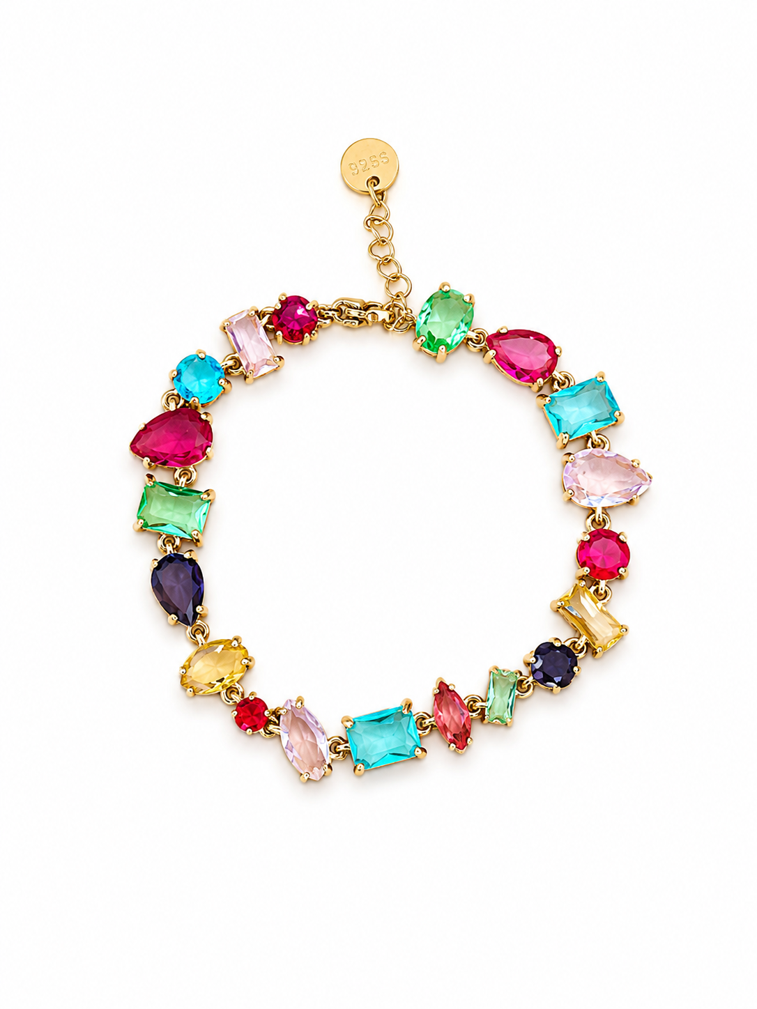 Bracelet Éternel en acier inoxydable orné de pierres colorées éclatantes présenté à plat Ordiajade