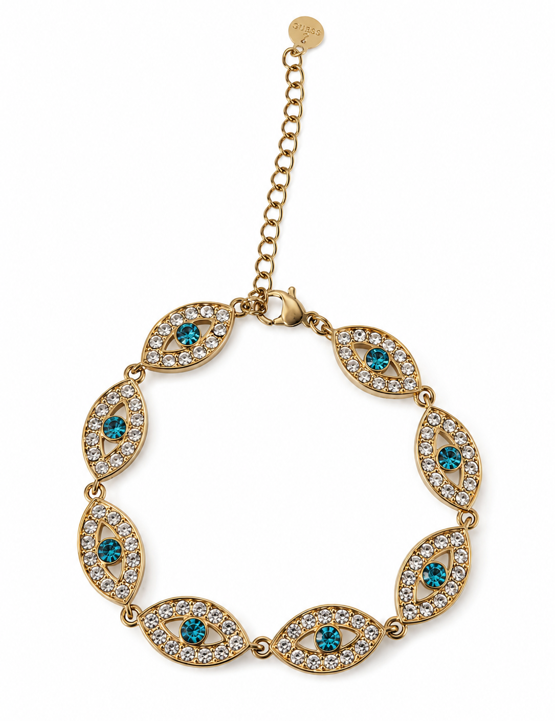Bracelet Eye Blue doré en acier inoxydable avec motifs d'yeux protecteurs - Ordiajade