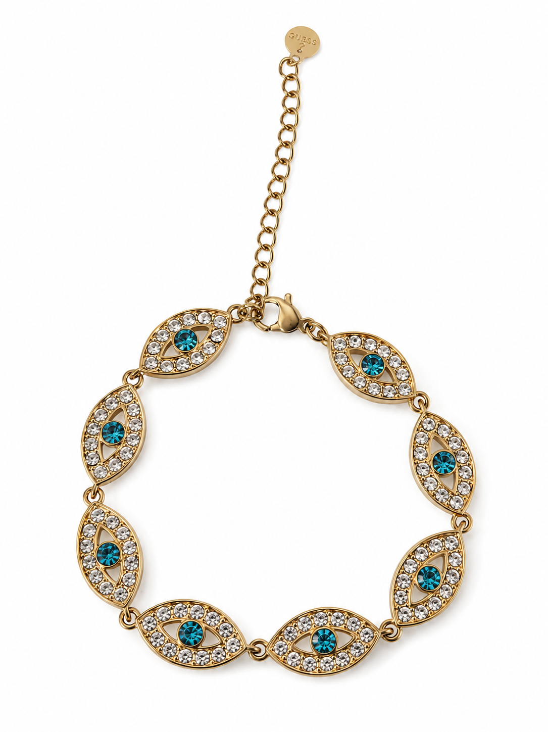Bracelet Eye Blue doré en acier inoxydable avec motifs d'yeux protecteurs - Ordiajade