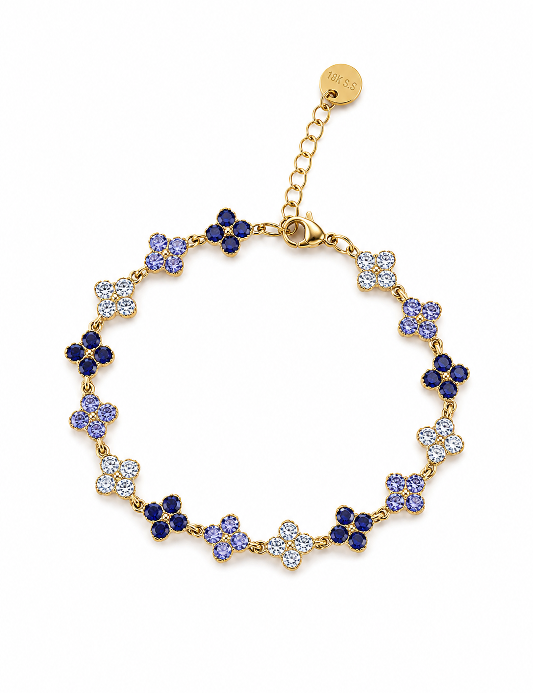 Bracelet fin doré Violette en acier inoxydable orné de petites fleurs trèfles noires et or - Ordiajade