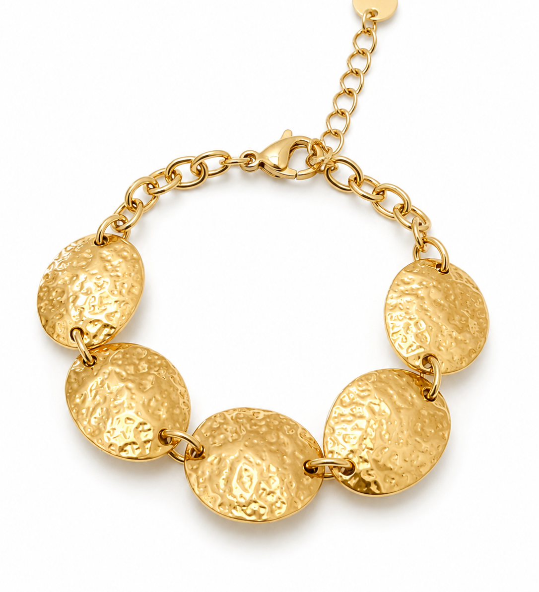 Bracelet FOUTA en acier inoxydable doré à pastilles martelées - Bijou Ordiajade