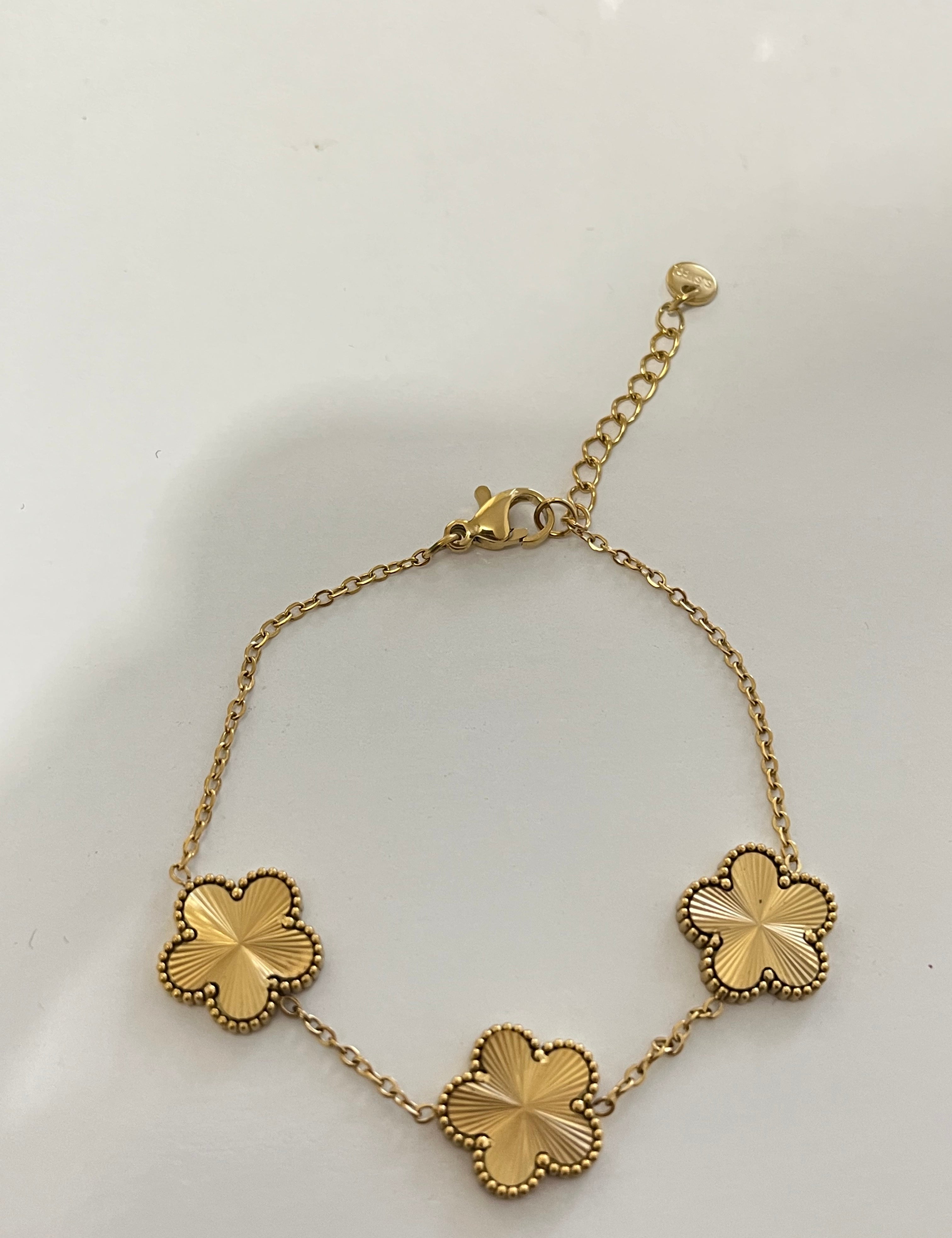 Bracelet Garden à motifs trèfles en acier inoxydable doré - Ordiajade