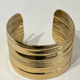 Bracelet manchette large Classe doré strié en acier inoxydable - Ordiajade