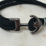 Bracelet marin pour homme avec fermoir ancre en acier inoxydable sur lien en tissu noir - Ordiajade