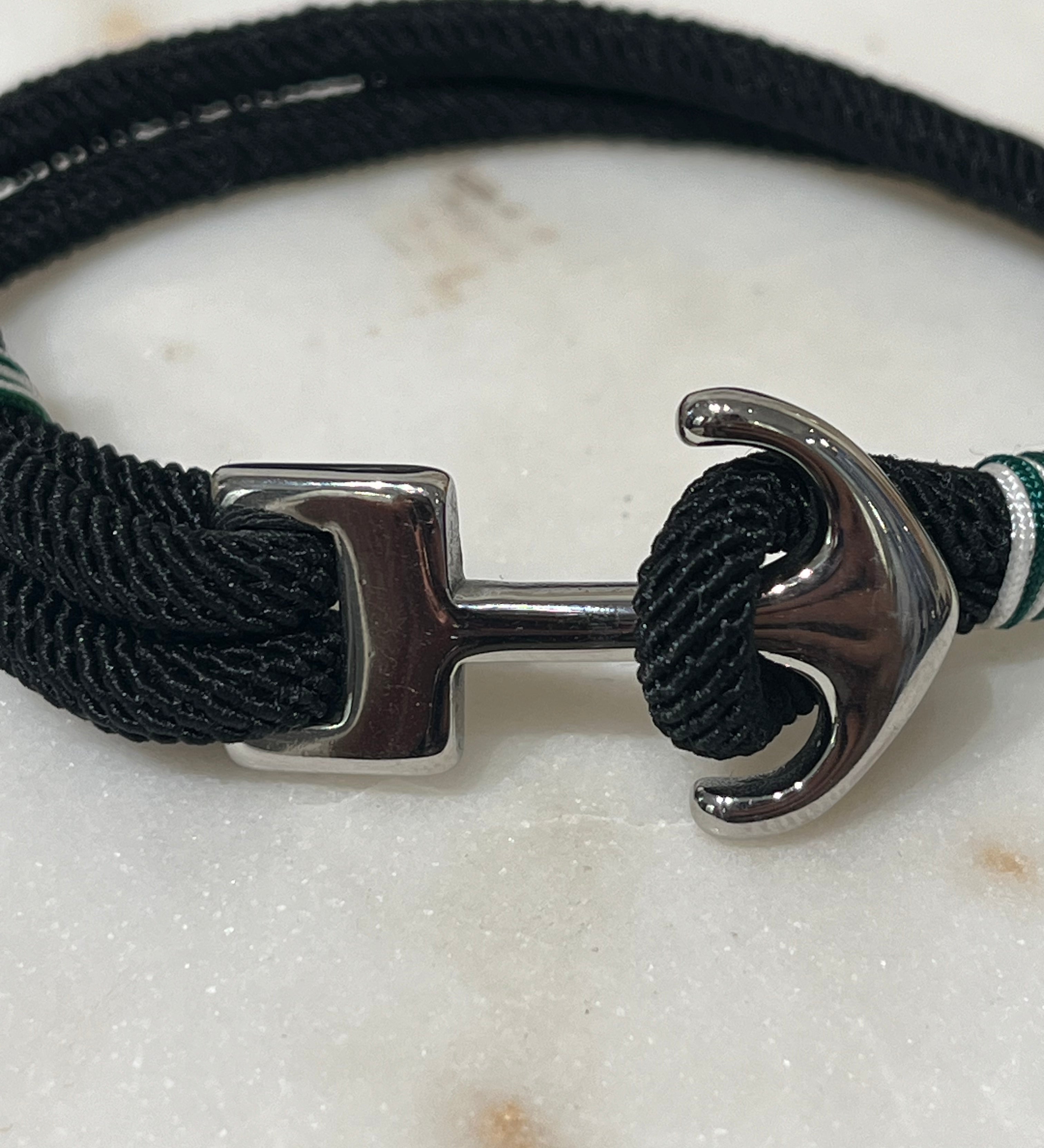 Bracelet marin pour homme avec fermoir ancre en acier inoxydable sur lien en tissu noir - Ordiajade