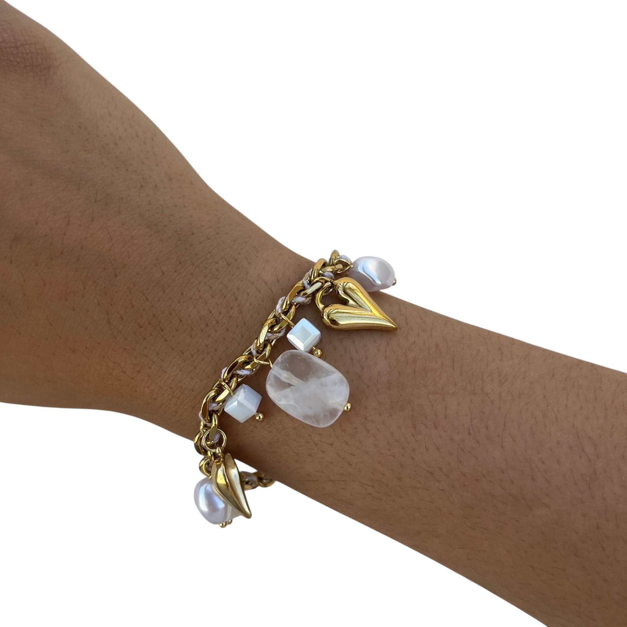 Bracelet Myconos blanc et  doré en acier inoxydable 316L Ordiajade, waterproof et hypoallergénique
