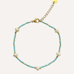Bracelet Sirène en acier inoxydable doré à perles bleues et nacre - Ordiajade