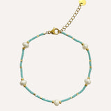 Bracelet Sirène en acier inoxydable doré à perles bleues et nacre - Ordiajade